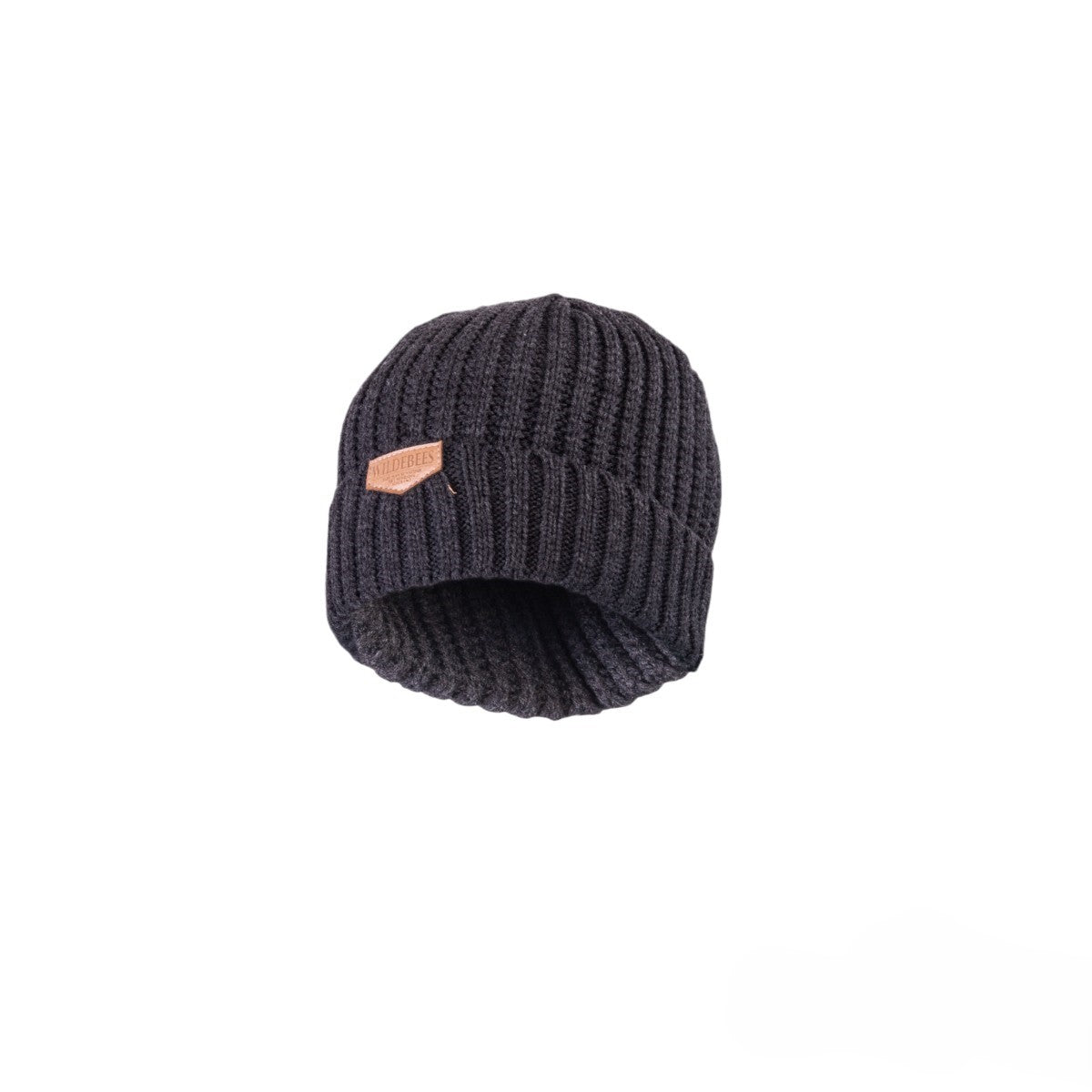 Wildebees Mens Rib Knit Charcoal Cuffed Beanie