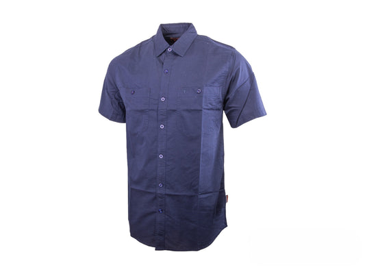 Wildebees Mens Plain Poplin Short Sleeve Shirt Navy