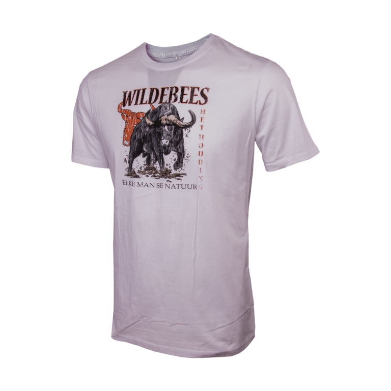 Wildebees Mens Casual Charging Buffalo White T-Shirt